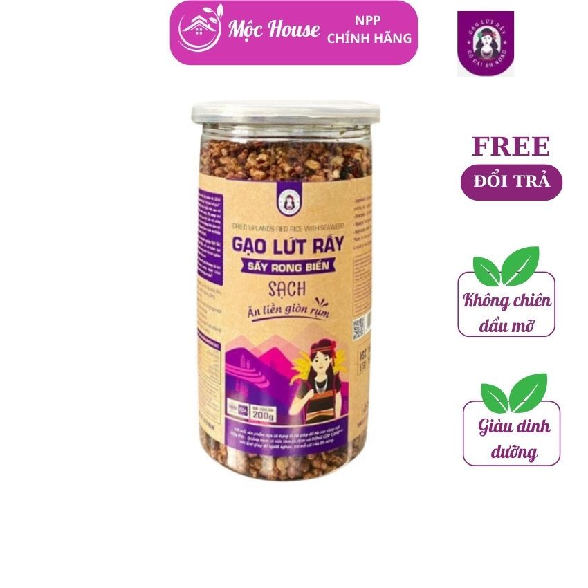 Gạo lứt sấy rong biển giòn ngon 200gram không dầu mỡ, đồ ăn vặt thực dưỡng, giảm cân không béo, Mộc xanh house