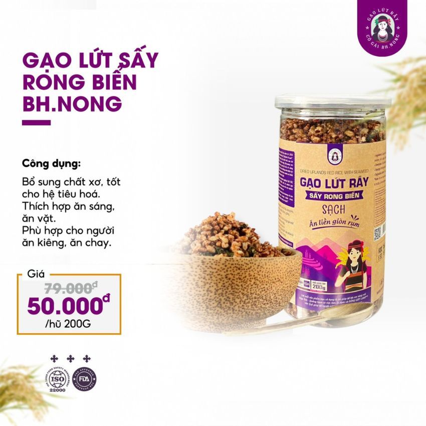 Gạo lứt sấy rong biển giòn ngon 200gram không dầu mỡ, đồ ăn vặt thực dưỡng, giảm cân không béo, Mộc xanh house