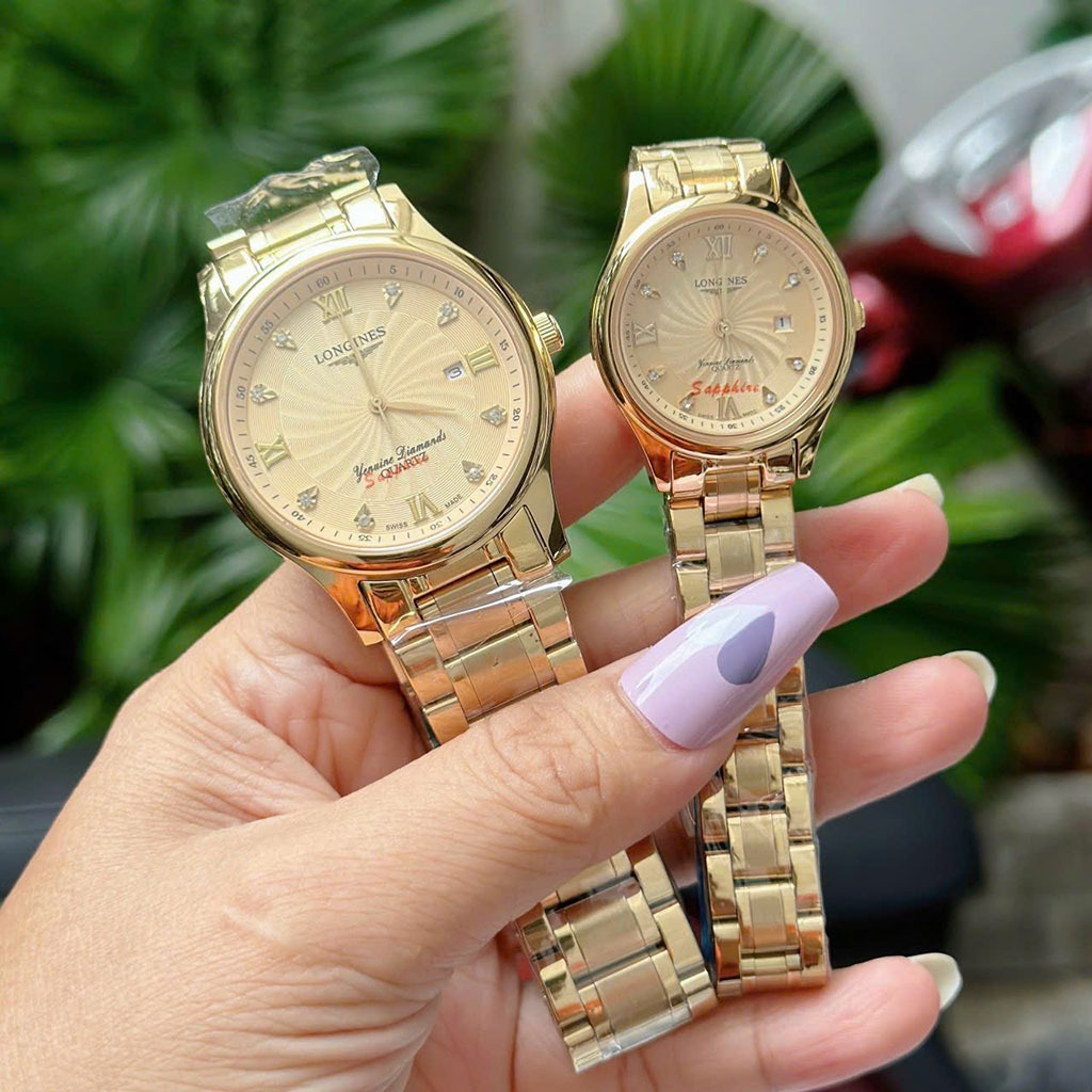 Đồng hồ nam nữ longines mặt tròn dây thép đúc, khoá bấm, kinh shaphire cao cấp, sang trọng, chống nước, bảo hành 12tháng