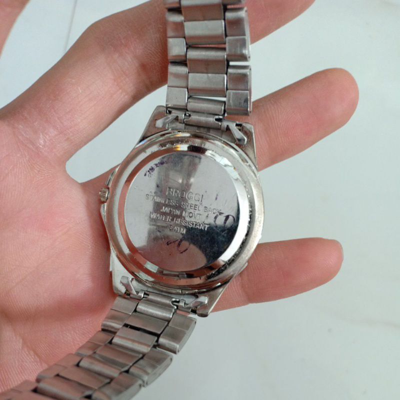 Đồng hồ nam si nhật giả 6 kim hiệu BROGGI màu bạc độ mới 90%