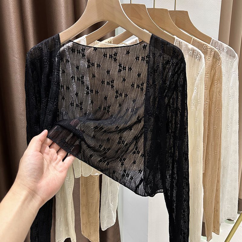 Áo cardigan tay dài chất len mỏng phối thêu hoa , Áo khoác lưới hoa nổi điệu đà - A236 | BigBuy360 - bigbuy360.vn