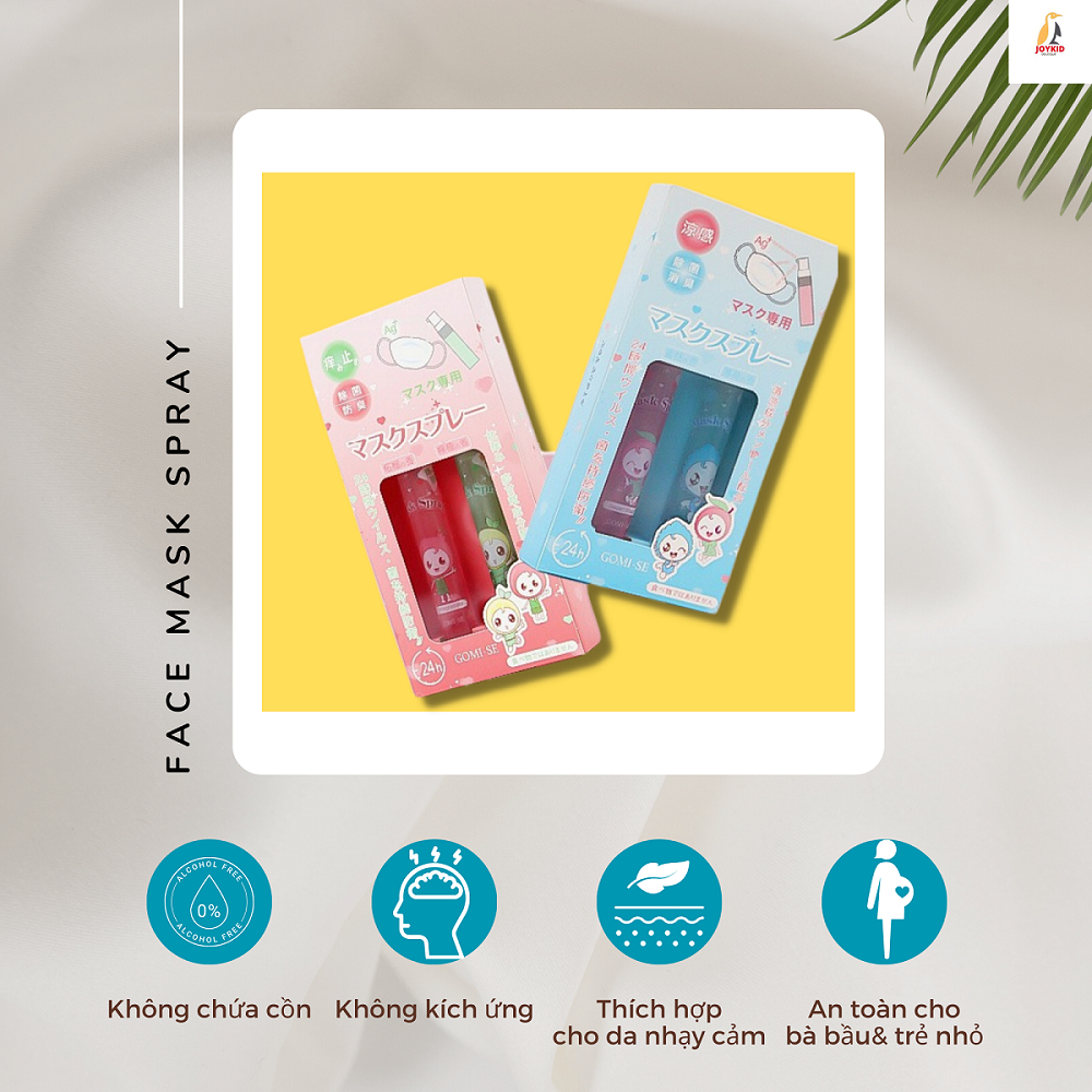 Xịt khẩu trang Gomi.se Nhật Bản khử khuẩn, làm thơm, lưu hương, hương bạc hà/đào/lựu/chanh 10ml/chai