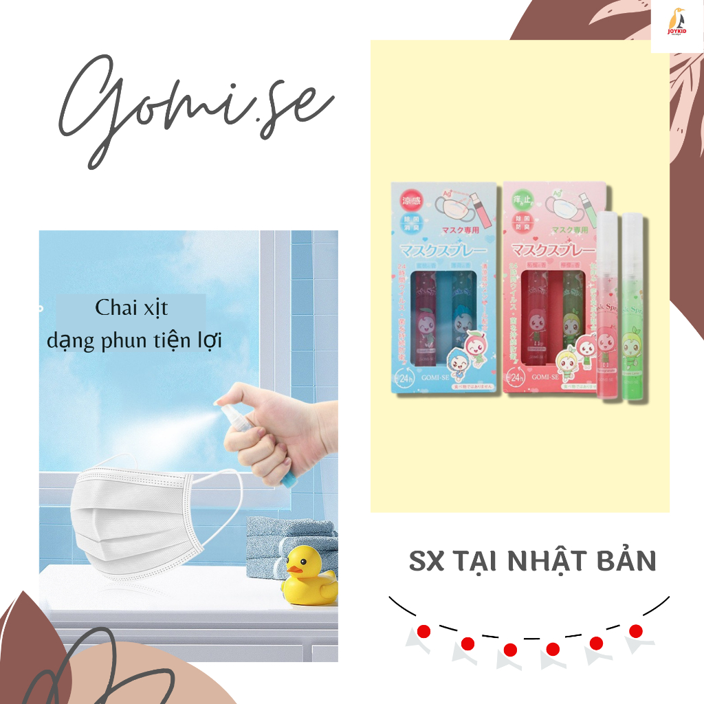 Xịt khẩu trang Gomi.se Nhật Bản khử khuẩn, làm thơm, lưu hương, hương bạc hà/đào/lựu/chanh 10ml/chai