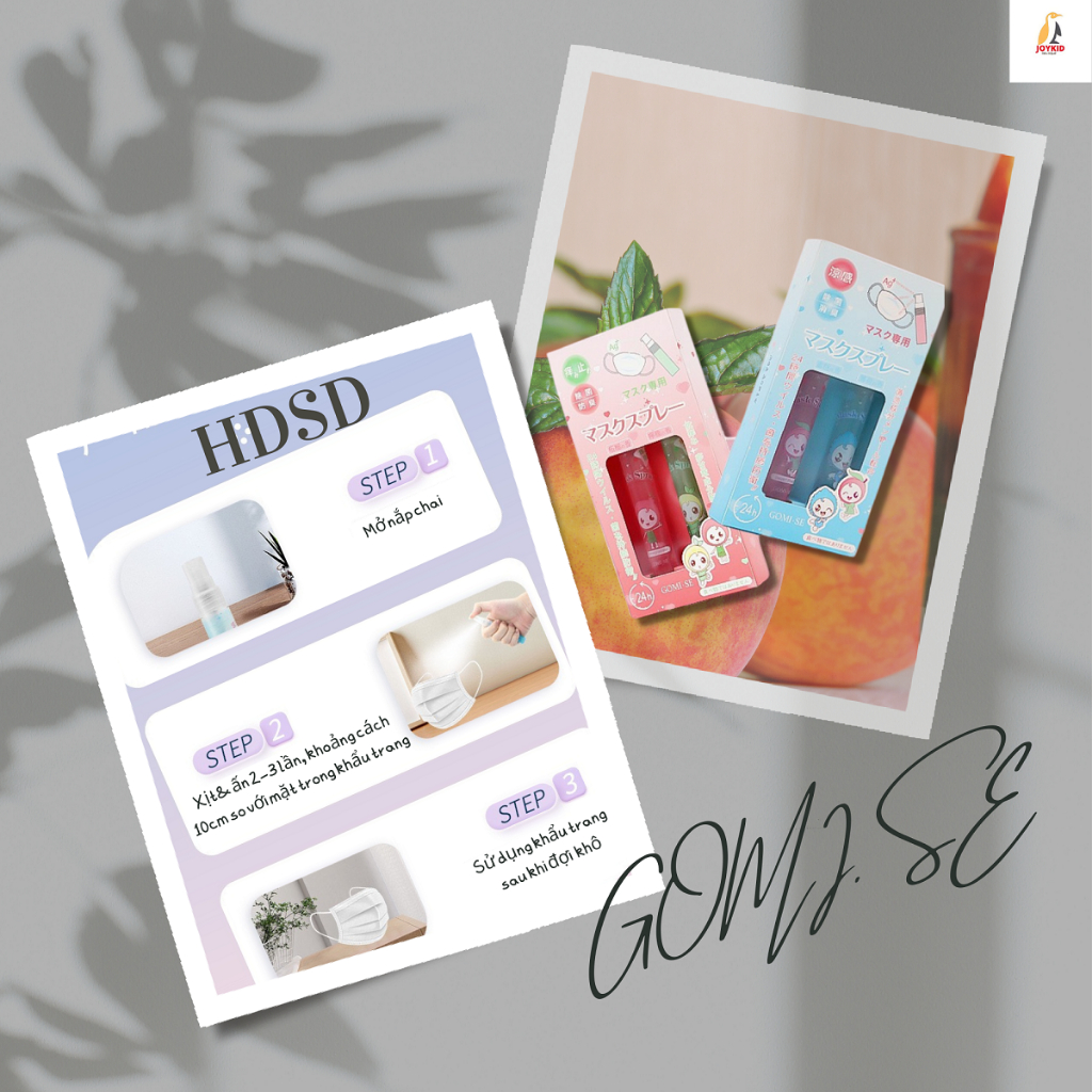 Xịt khẩu trang Gomi.se Nhật Bản khử khuẩn, làm thơm, lưu hương, hương bạc hà/đào/lựu/chanh 10ml/chai