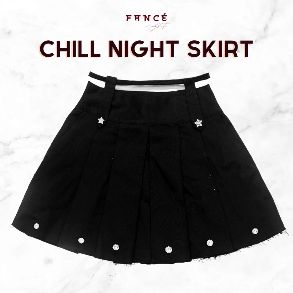 THE FANCE | Chân váy kaki cạp cao xếp ly thắt dây eo có quần đính ngôi sao đá Y2K tôn dáng CHILL NIGHT