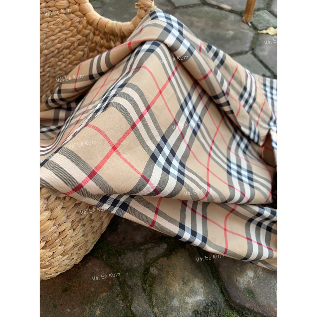 Vải thô cotton họa tiết kẻ caro may đồ cho bé 021