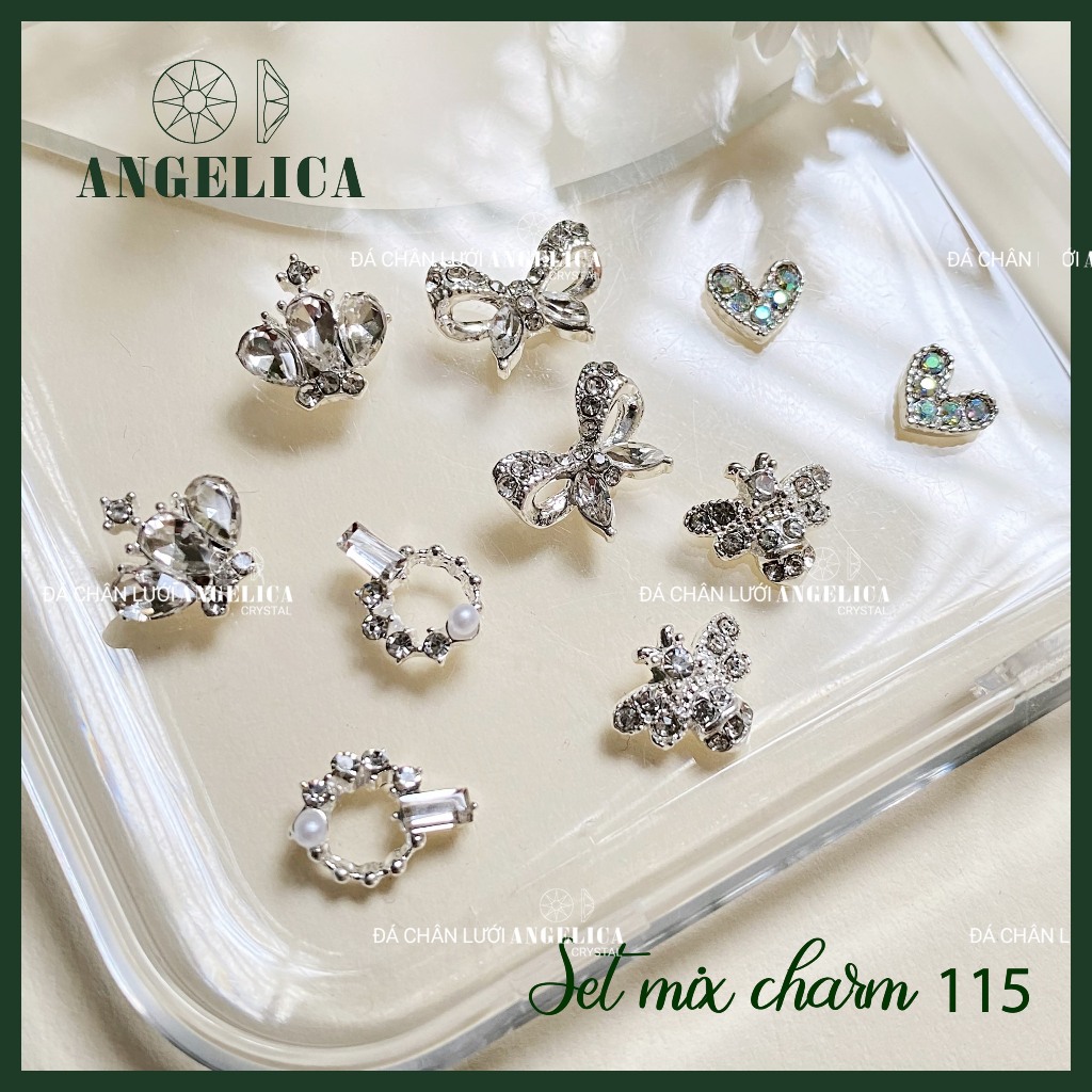 Set charm đá nails 10 chiếc kim loại ánh vàng, ánh bạc trang trí móng  ANGELICA SMC
