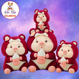 Gấu bông heo cosplay lotso gấu dâu ôm bình sữa