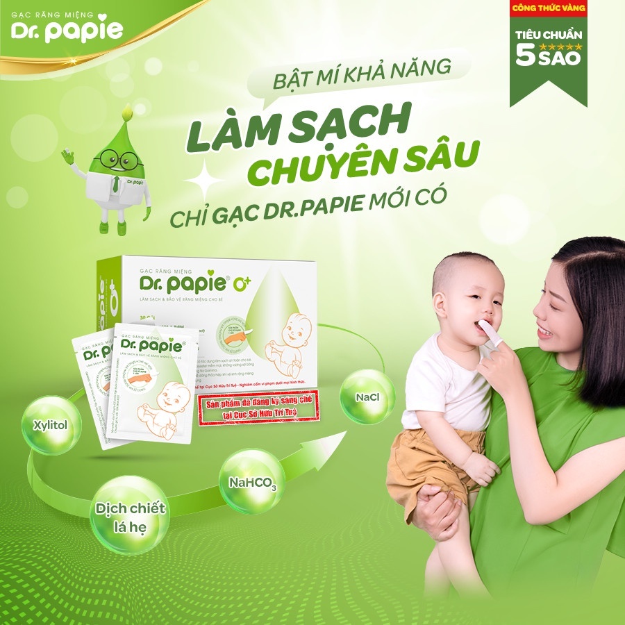 Gạc Rơ Lưỡi Dr.Papie Tiêu Chuẩn 5SAO, Làm Sạch Răng, Lưỡi, Nướu và Khoang Miệng Cho Bé