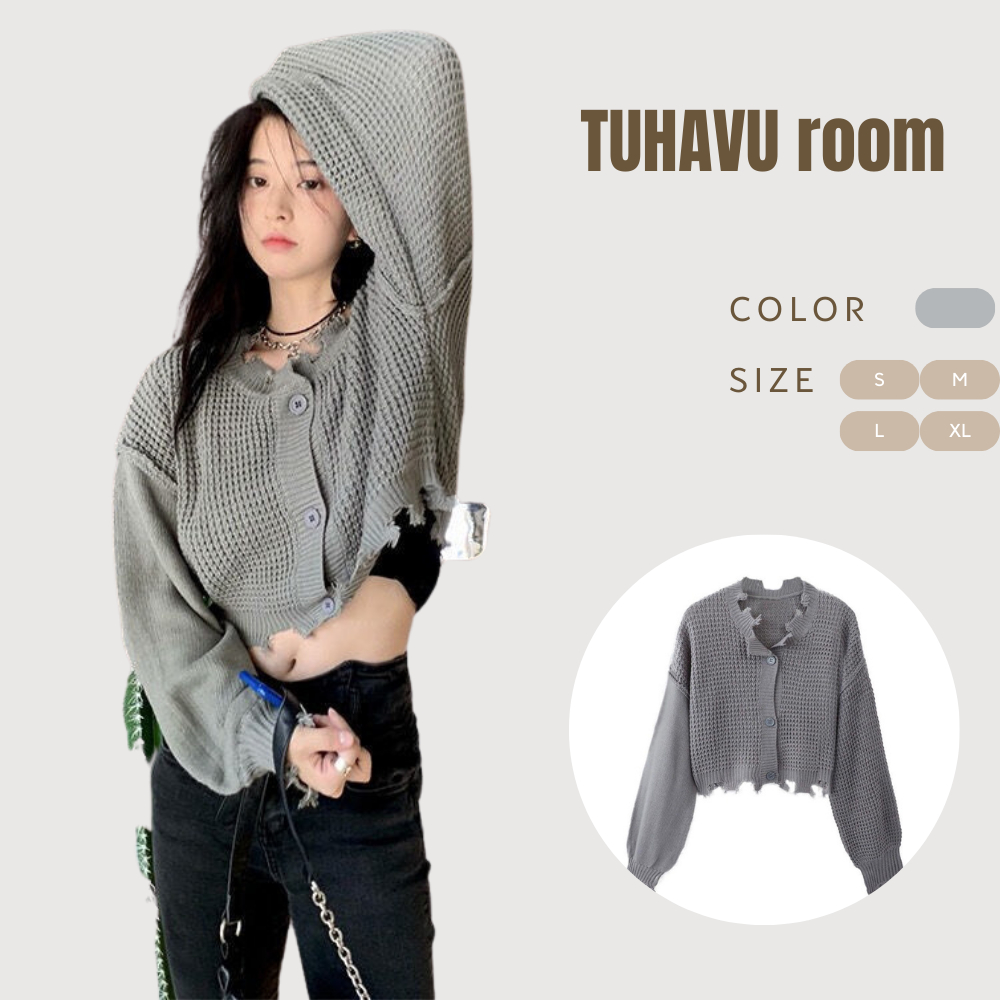 Áo len nữ dài tay dáng croptop, Áo cardigan dáng ngắn thiết kế tua rua phong cách trẻ trung