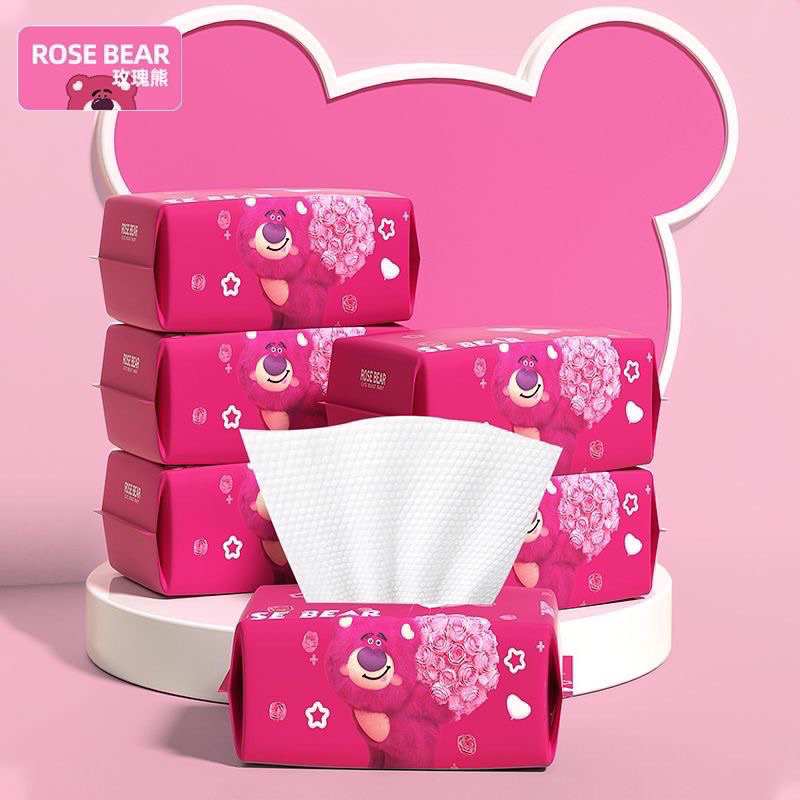 Gói 50 Khăn lau mặt khô dùng một lần dạng rút, chất liệu cotton - Rose Bear