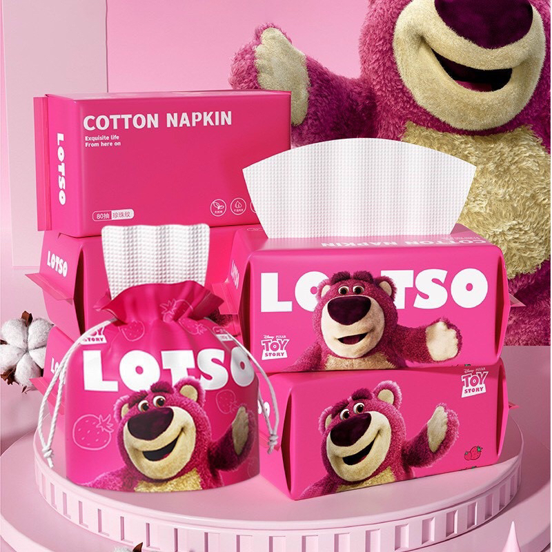 Gói 50 Khăn lau mặt khô dùng một lần dạng rút, chất liệu cotton - Rose Bear