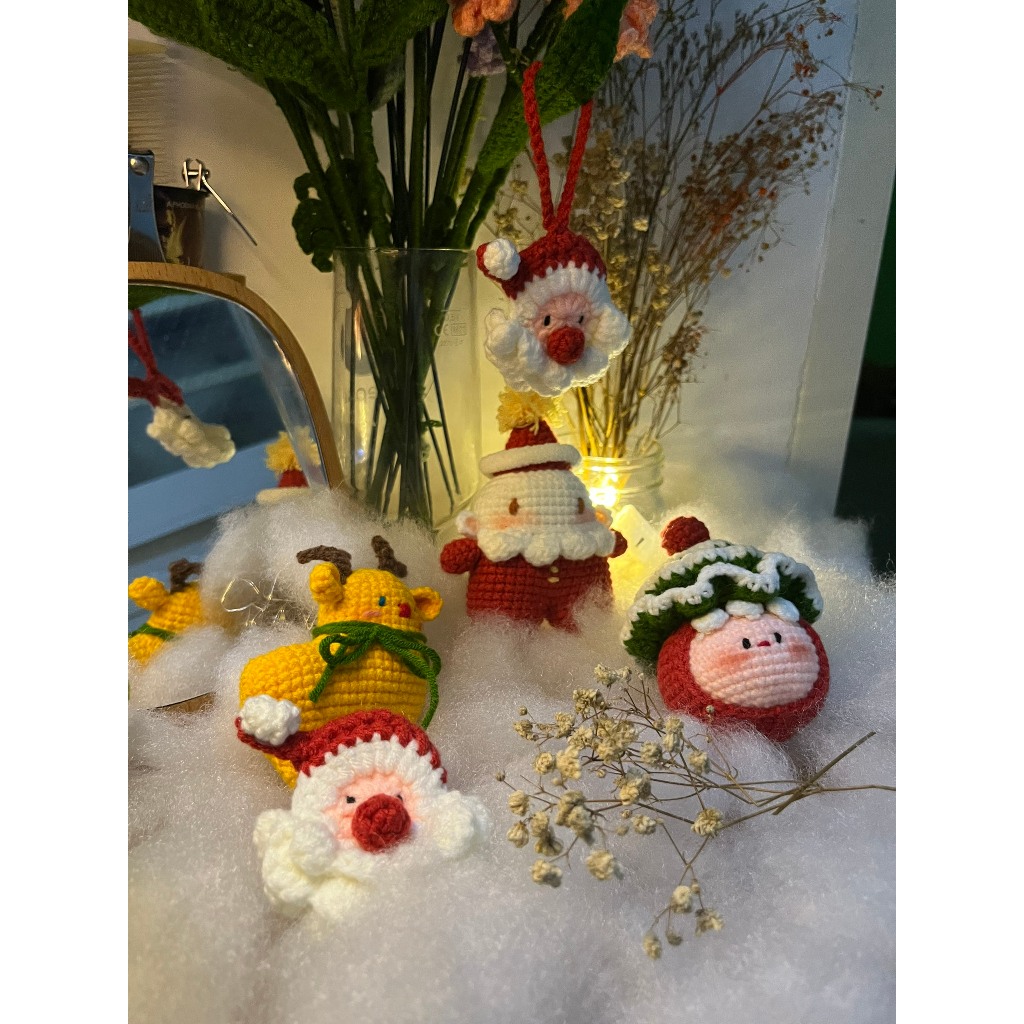 Ông già Noel bằng len handmade trang trí giáng sinh, làm móc khóa