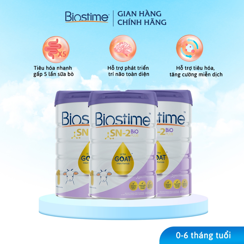 Combo 3 lon Sữa Dê Biostime SN2 Bio Plus HPO, cải thiện tiêu hóa tăng cường hấp thu cho bé 800g