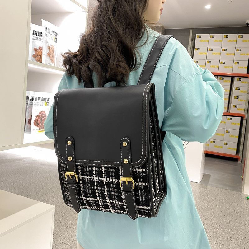 BLN49D2907 BALO NỮ VINTAGE Balo HỌC SINH VẢI DẠ TWEED ULZZANG HÀN QUỐC