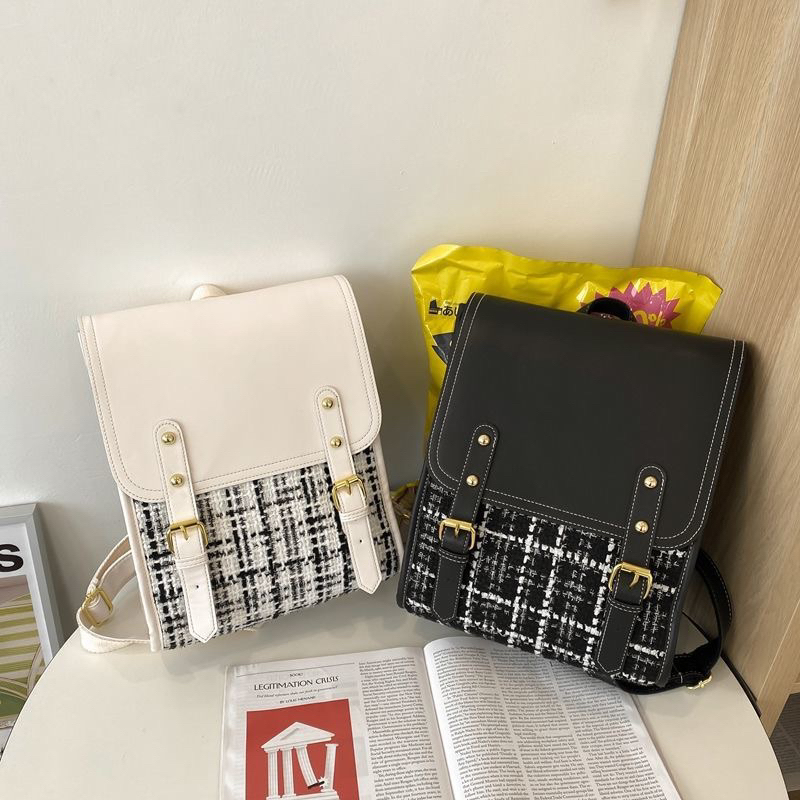 BLN49D2907 BALO NỮ VINTAGE Balo HỌC SINH VẢI DẠ TWEED ULZZANG HÀN QUỐC