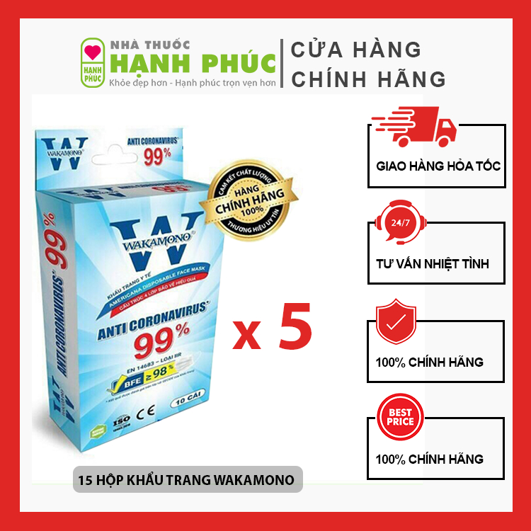 [COMBO 5 HỘP] Khẩu Trang Wakamono Việt Nam Chính Hãng 4 Lớp Hộp 10 Cái Người Lớn Sỉ Lẻ Toàn Quốc