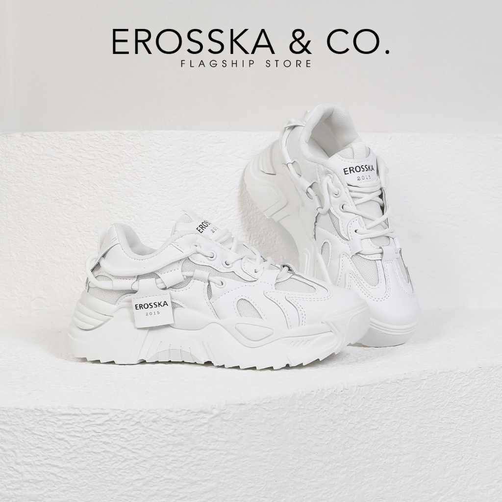 Erosska - Giày thể thao nữ đế độn thời trang kiểu dáng đơn giản màu trắng - GS028