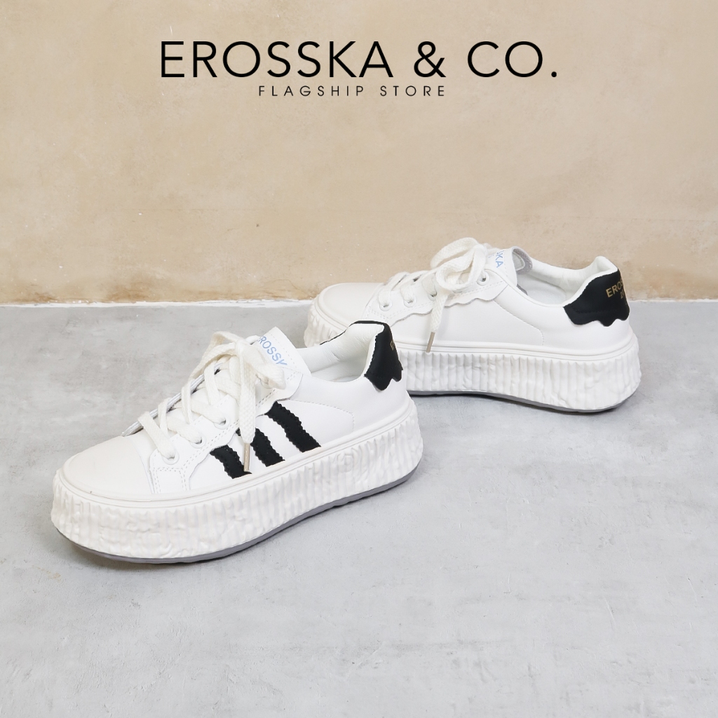 Erosska - Giày thể thao nữ thời trang đế bánh mì phong cách cá tính năng động màu trắng - GS030
