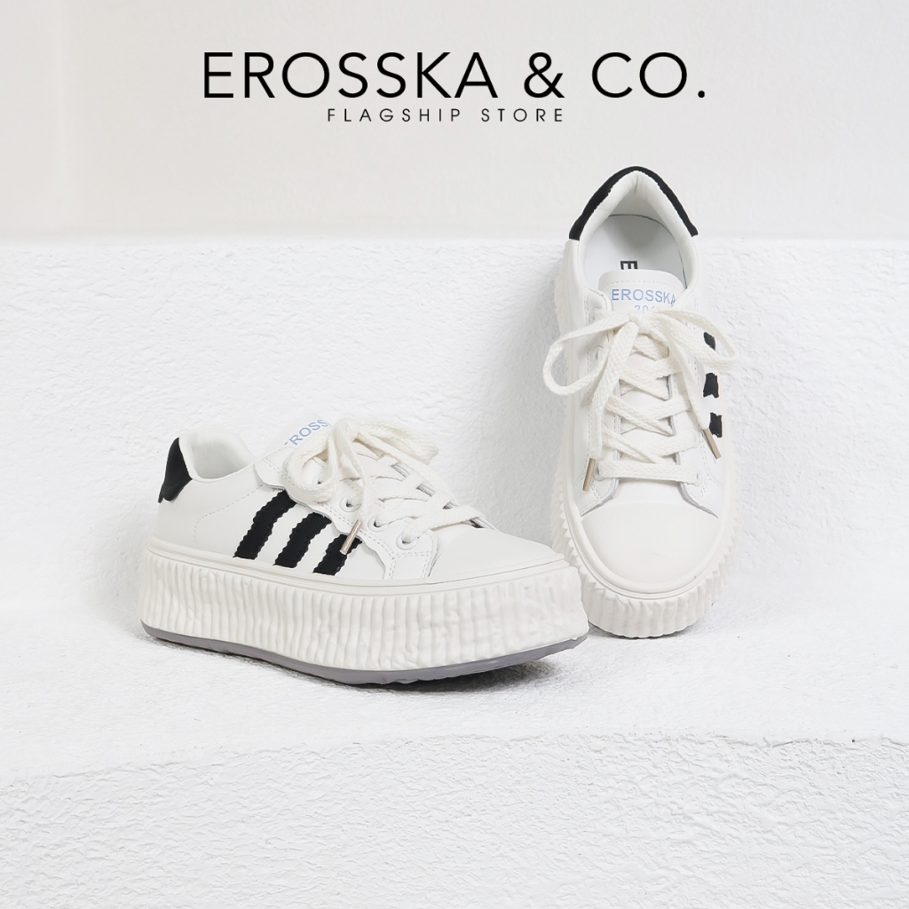 Erosska - Giày thể thao nữ thời trang đế bánh mì phong cách cá tính năng động màu trắng - GS030