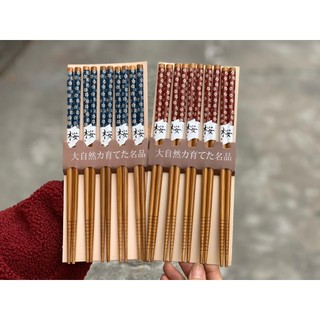 Bộ 5 đôi đũa tre mẫu hoa - nhập từ Nhật