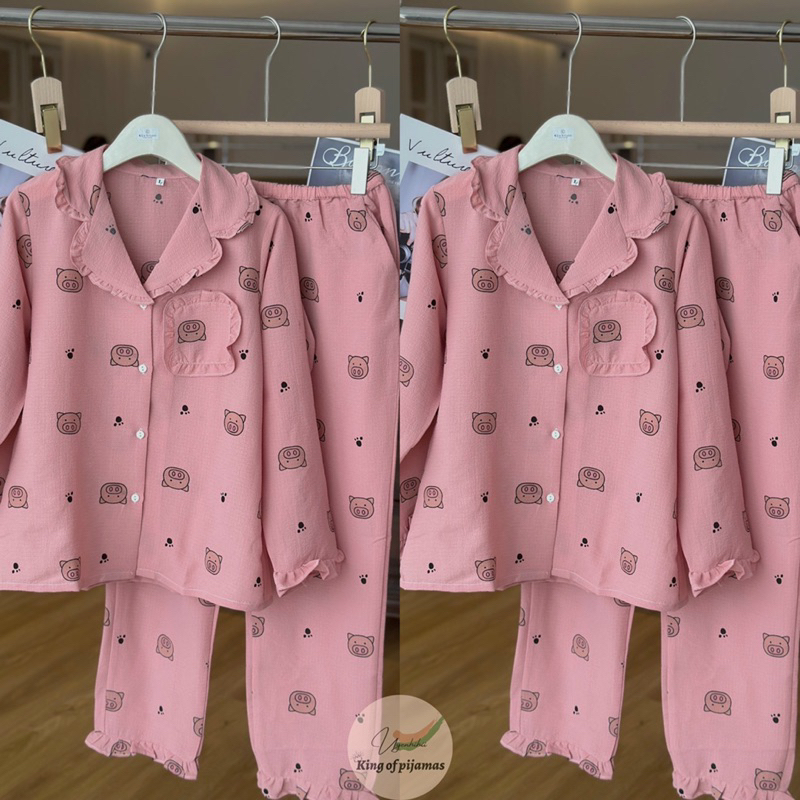 PIJAMAS/BỘ Mặc nhà cổ bèo chất xốp XINH XỈU DỄ MẶC TAY DÀI QUẦN DÀI