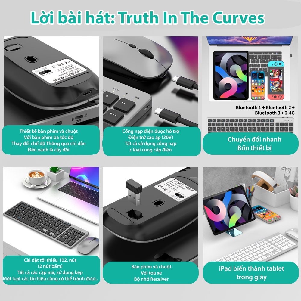 Bàn phím Goojodoq Modus Bluetooth 3 102 phím Bàn phím chuột không dây dành cho Macbook Laptop Máy tính để bàn