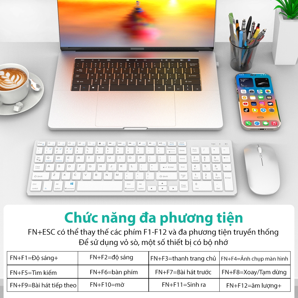 Bàn phím Goojodoq Modus Bluetooth 3 102 phím Bàn phím chuột không dây dành cho Macbook Laptop Máy tính để bàn