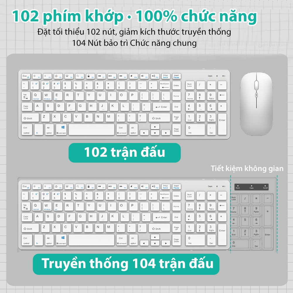 Bàn phím Goojodoq Modus Bluetooth 3 102 phím Bàn phím chuột không dây dành cho Macbook Laptop Máy tính để bàn