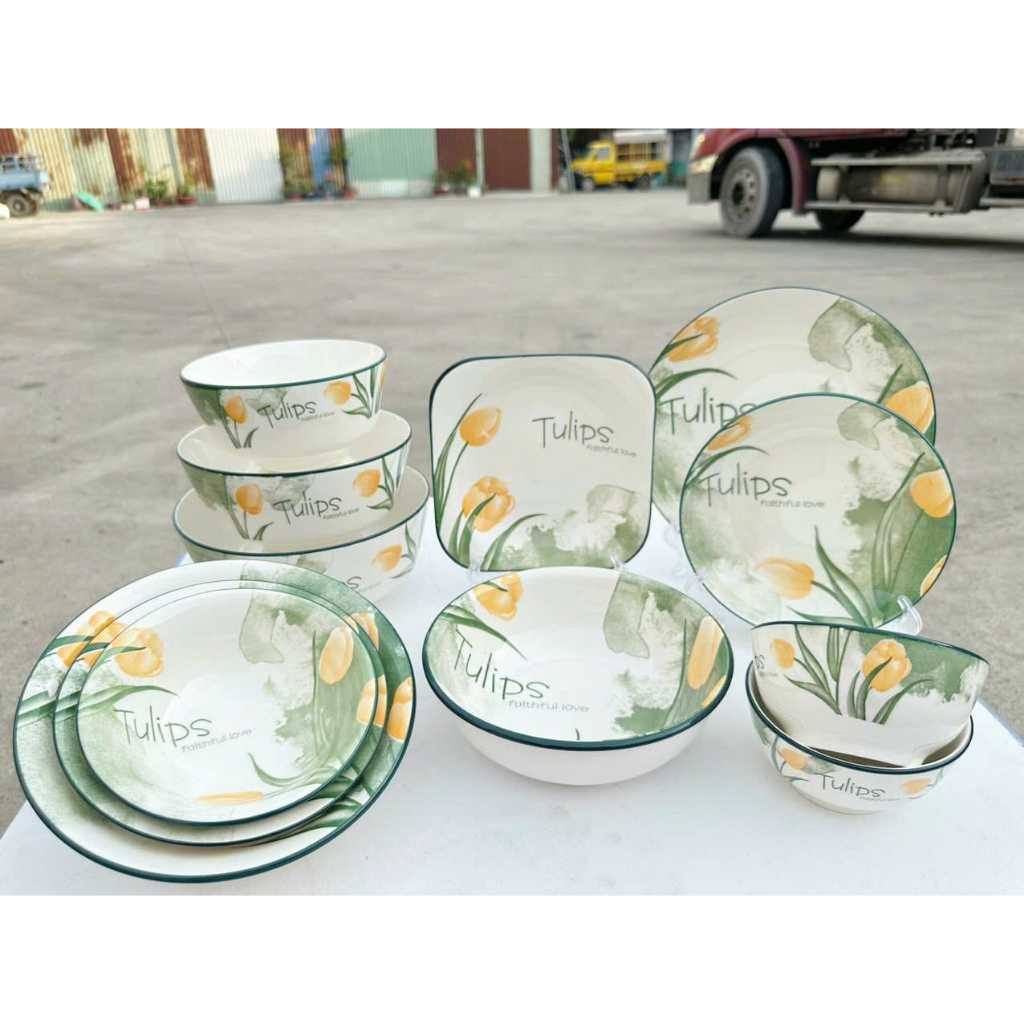 CHÉN SỨ TRẮNG HỌA TIẾT HOA TULIP ĐẸP SANG TRỌNG (SET 10 CHÉN)
