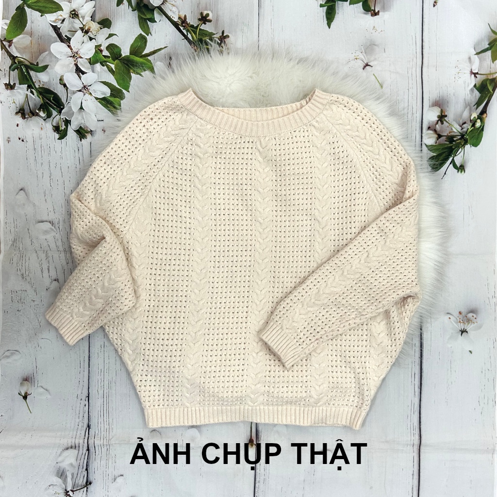 Áo len nữ cổ tròn tay lỡ cánh dơi màu be freesize - THANH LÝ