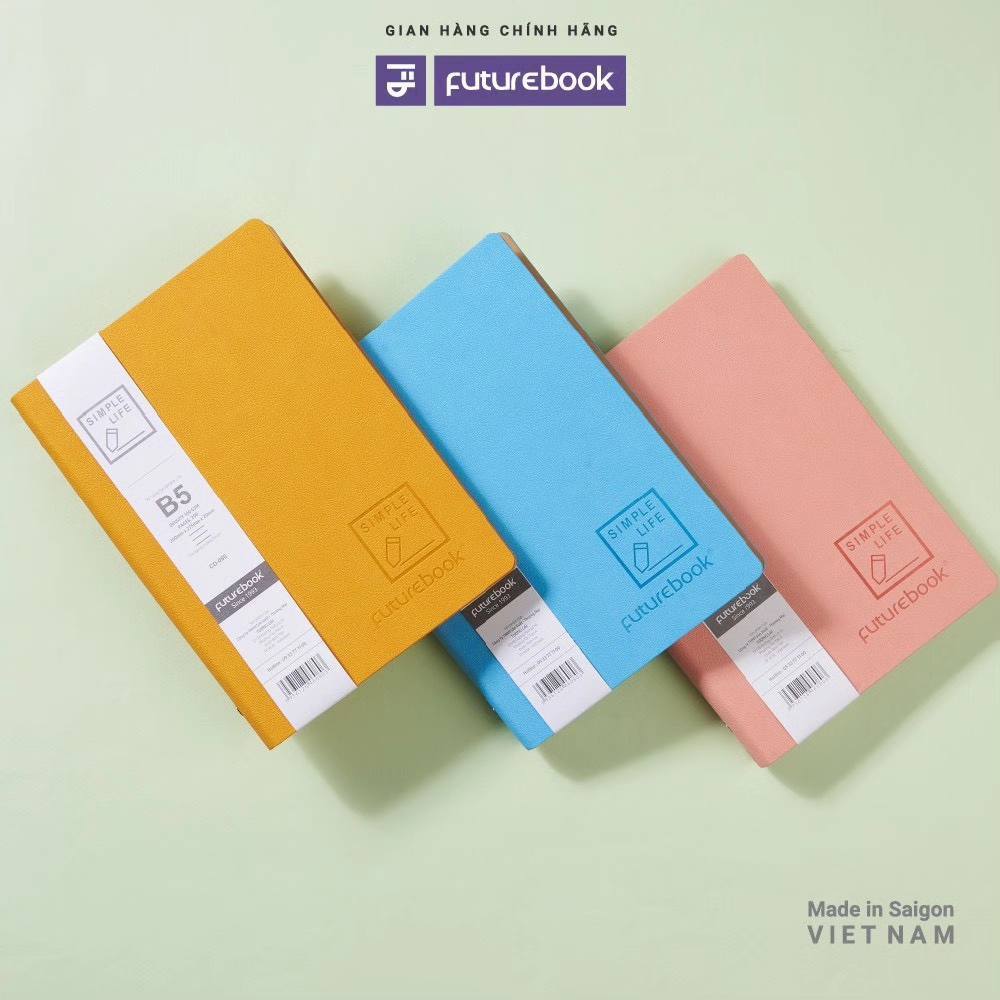 Sổ tay sổ bìa da FUTUREBOOK caro kẻ ngang A5 B5 100gsm 200 trang Sổ còng da 8 chấu Simple Life
