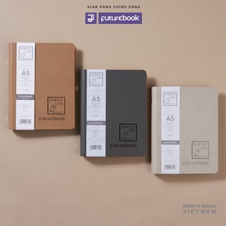 Sổ tay sổ bìa da futurebook caro kẻ ngang a5 b5 100gsm 200 trang sổ còng da 8 chấu simple life