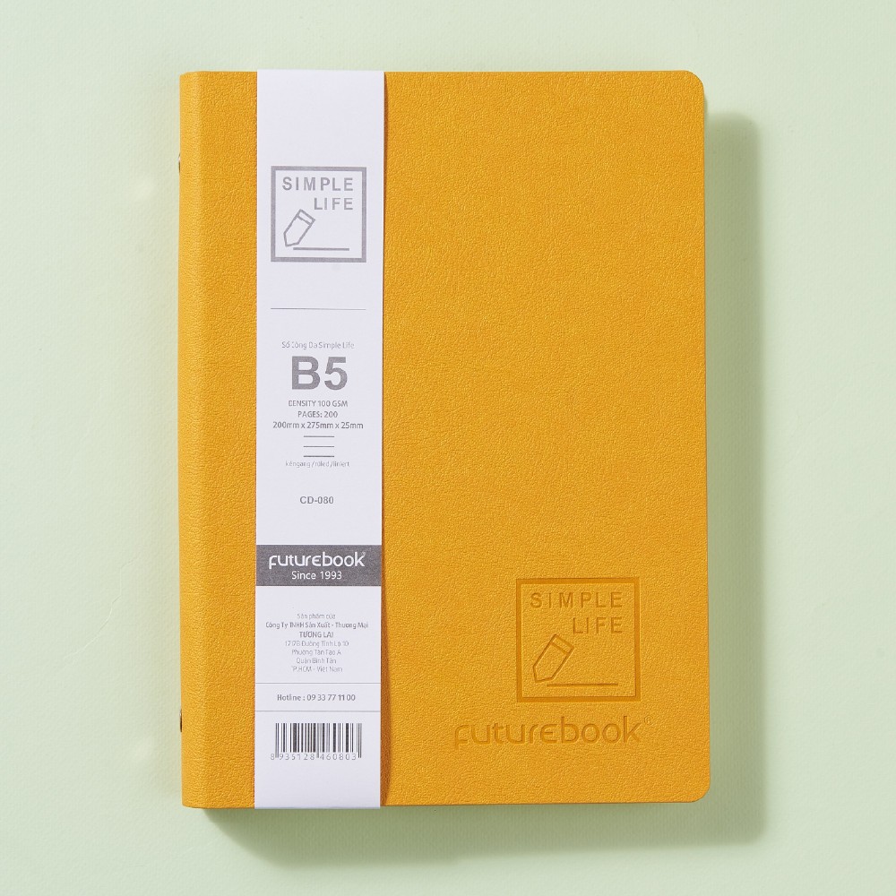 Sổ tay sổ bìa da FUTUREBOOK caro kẻ ngang A5 B5 100gsm 200 trang Sổ còng da 8 chấu Simple Life