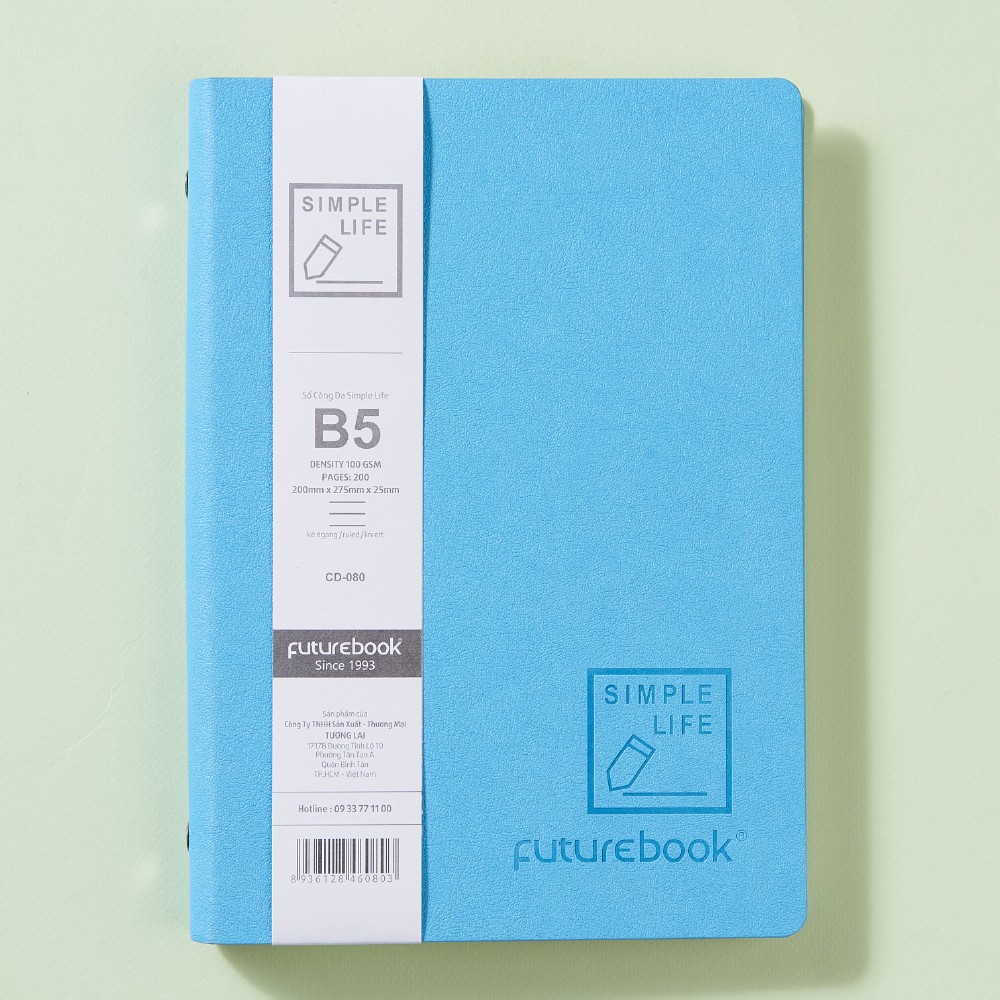 Sổ tay sổ bìa da FUTUREBOOK caro kẻ ngang A5 B5 100gsm 200 trang Sổ còng da 8 chấu Simple Life