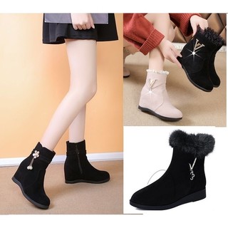 [CHẤT_ĐẸP] Giày boot xuồng độn da lộn hoa pha lê viền chỉ S051 thon gọn ôm chân êm