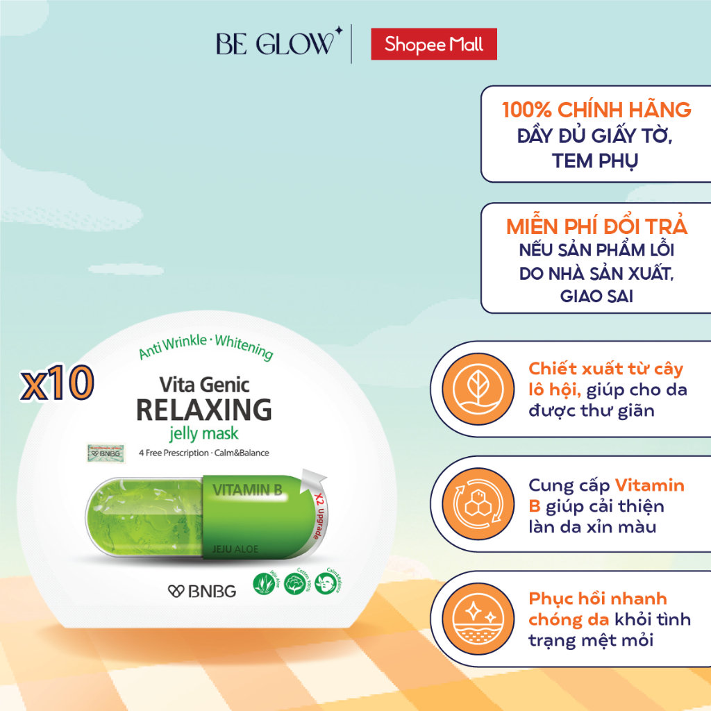 Combo 10 mặt nạ Vitamin B BNBG giúp thư giãn và phục hồi da BNBG Vita Genic Relaxing Jelly Mask - Be Glow Beauty