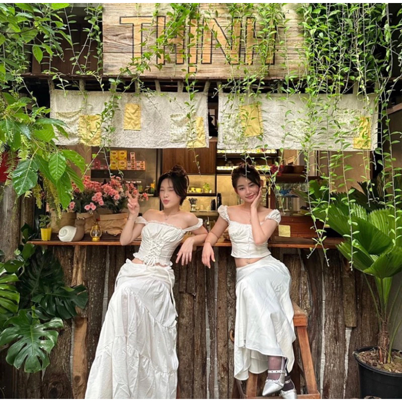 Chân váy dài tầng vải đũi Nhật dây rút