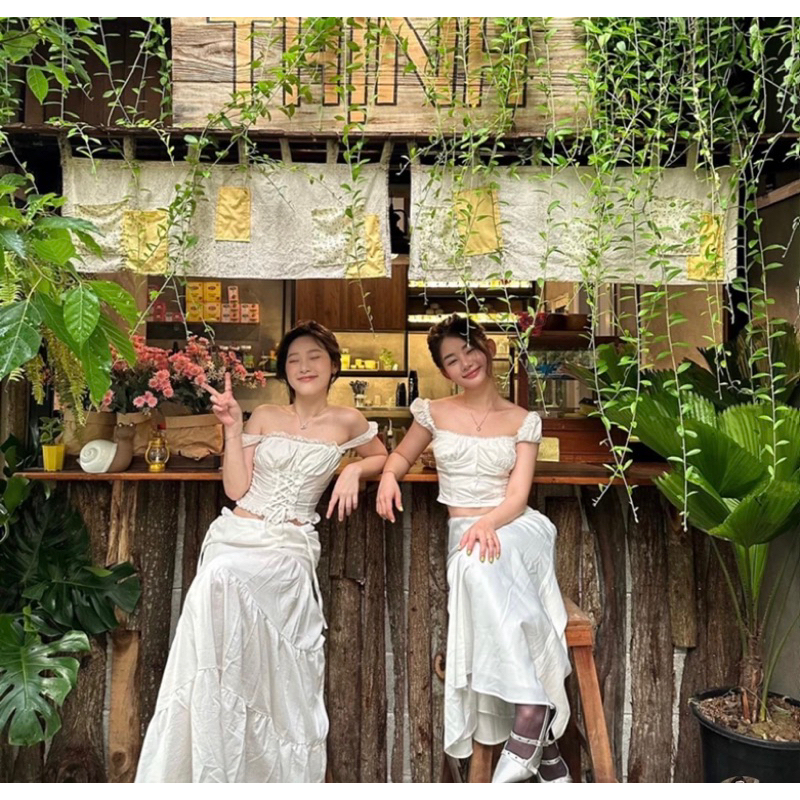 Chân váy dài tầng vải đũi Nhật dây rút