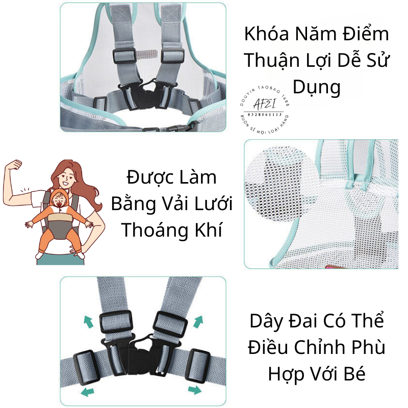 Đai Đi Xe Máy An Toàn Vải Lưới Thoáng Mát Cho Bé Từ 1-10 Tuổi - FL42