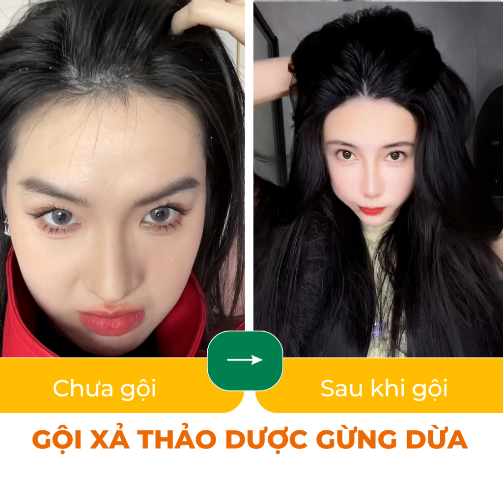 Dầu gội hữu cơ sạch gàu ngứa Gừng Dừa Cỏ Cây Hoa Lá làm mềm mượt tóc, giảm rụng tóc, phục hồi hư tổn dung tích 440g/chai