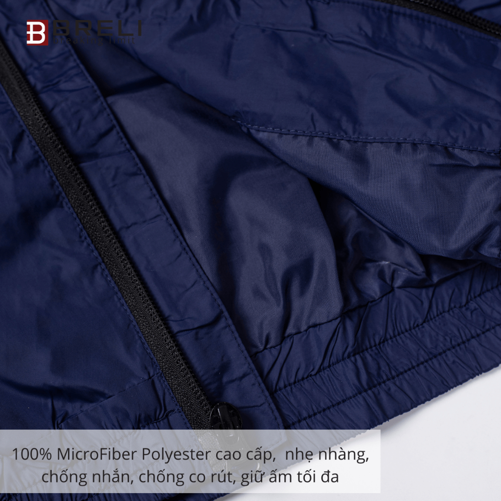 Áo khoác gió nam Thương Hiệu Breli  Áo Khoác Nam Không Cổ Chắn Gió Chắn Bụi Cao Cấp - BAG2131-DNV