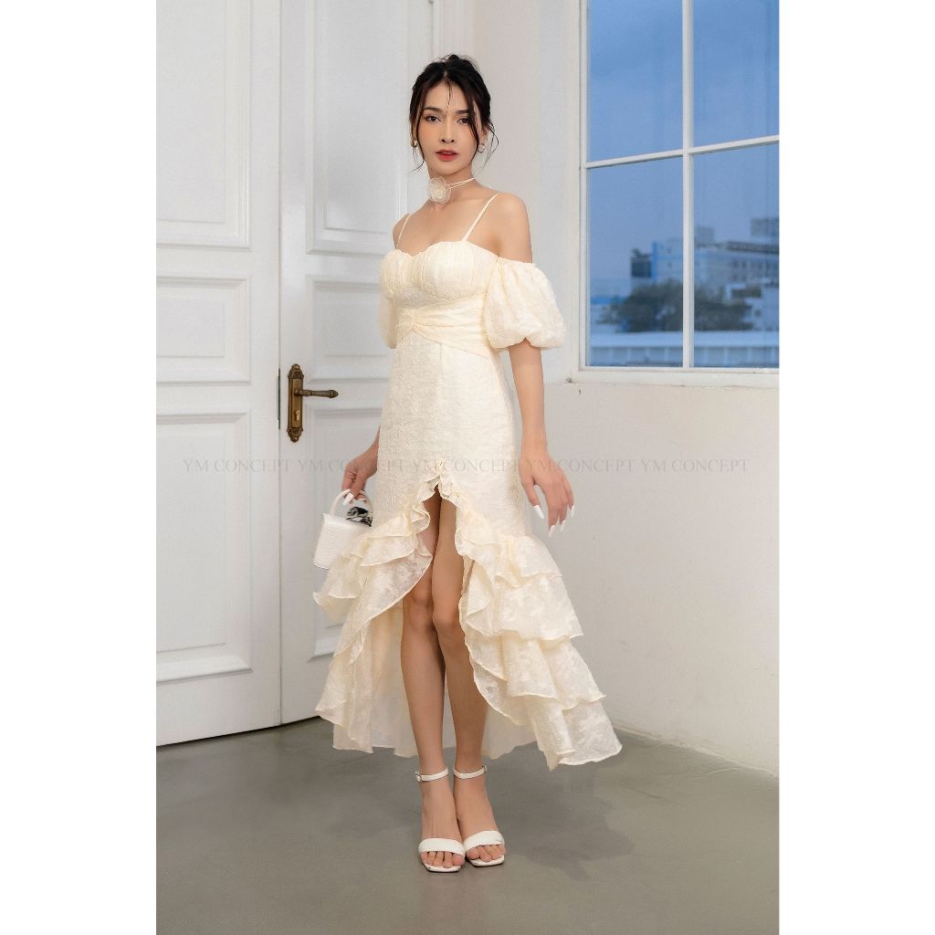 YM Concept Đầm Thiết Kế 2 Dây Bèo Tầng Xẻ Tà Rosa Dress - D0790