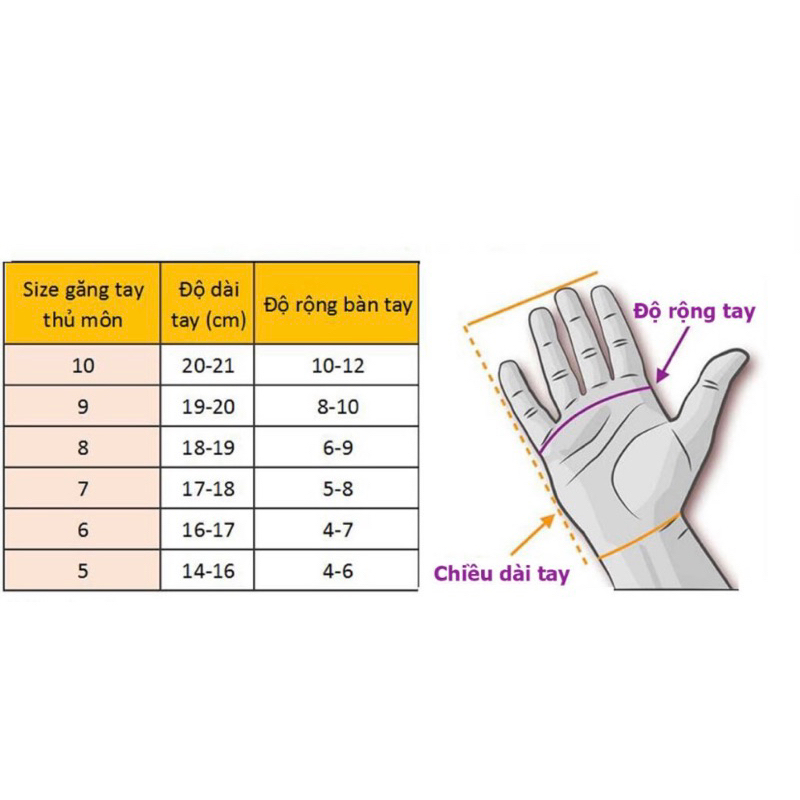 Găng tay thủ môn Dính Bóng size 5,6,7,8,9,10