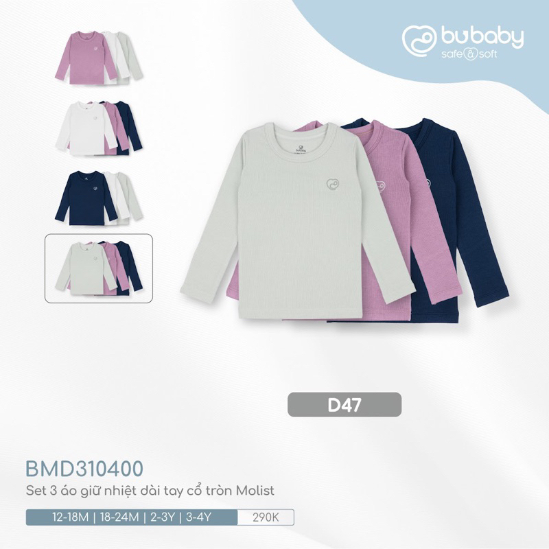 Áo giữ nhiệt, áo cổ tròn Bu chất Molist cho bé 9-17kg