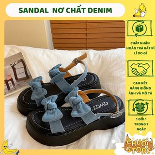 Dép sandal nữ - Giày quai hậu nữ quai ngang nơ bánh bèo nữ tính phong cách hàn quốc cao 5cm