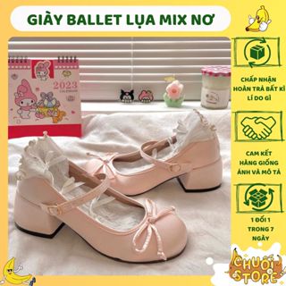 [SẴN+CHUẨN HÀNG QC] Giày Bale chất nhung lụa Retro Pháp kiểu dáng sang trọng mũi tròn gót trụ vuông cao 5cm