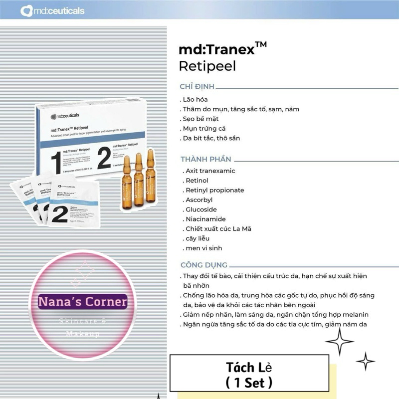 Peel da sinh học sáng da mờ thâm tàn nhang nám MD:Ceuticals 𝗧𝗥𝗔𝗡𝗘𝗫𝗔𝗠𝗜𝗖 𝗔𝗖𝗜𝗗 & 𝗥𝗘𝗧𝗜𝗡𝗢𝗟
