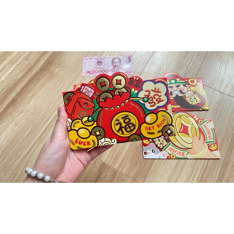 Combo 4 bao lì xì in hình 3D get rich thần tài new trend toptop.