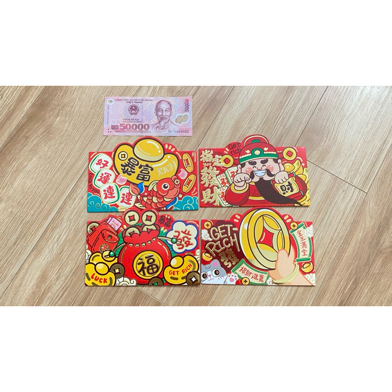 Combo 4 bao lì xì in hình 3D get rich thần tài new trend toptop.